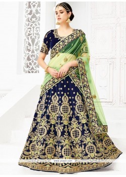 Patch Border Work Green And Navy Blue Lehenga Choli