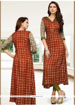 Maroon Print Work Rayon Casual Kurti