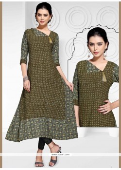 Print Work Rayon Green Casual Kurti