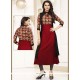 Red Print Work Rayon Casual Kurti