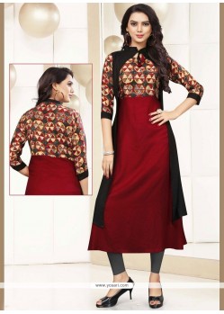 Red Print Work Rayon Casual Kurti