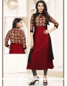 Red Print Work Rayon Casual Kurti