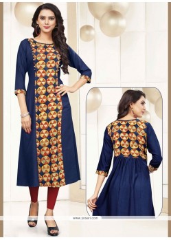 Blue Print Work Rayon Casual Kurti