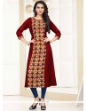 Red Print Work Casual Kurti