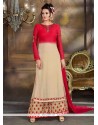Beige And Red Designer Palazzo Suit
