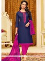 Navy Blue Embroidered Work Cotton Churidar Suit