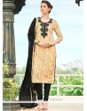 Embroidered Work Beige Cotton Churidar Suit