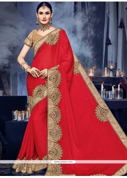 Faux Chiffon Red Designer Saree