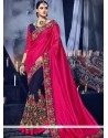 Art Silk Magenta And Navy Blue Embroidered Work Designer Half N Half Saree