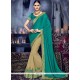 Faux Chiffon Beige And Sea Green Half N Half Designer Saree