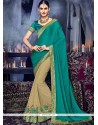 Faux Chiffon Beige And Sea Green Half N Half Designer Saree