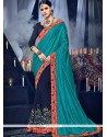 Art Silk Blue And Navy Blue Half N Half Saree