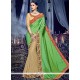 Beige And Green Resham Work Designer Half N Half Saree