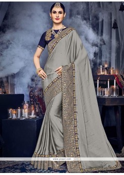 Grey Faux Chiffon Classic Saree