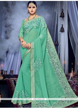 Faux Georgette Green Patch Border Work Classic Designer Saree