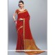Chanderi Cotton Red Lace Work Designer Saree