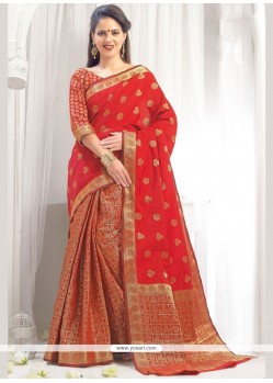 Red Weaving Work Traditional Designer Saree