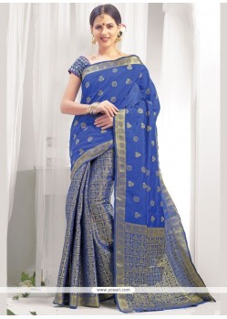 Weaving Work Blue Tussar Silk Designer Traditional Saree