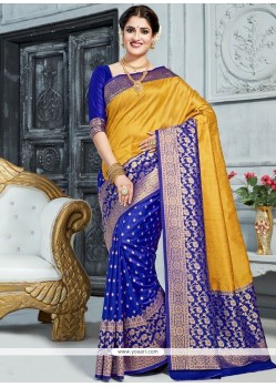 Blue And Mustard Weaving Work Art Silk Traditional Designer Saree