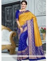 Blue And Mustard Weaving Work Art Silk Traditional Designer Saree