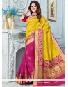 Hot Pink And Yellow Weaving Work Art Silk Designer Traditional Saree