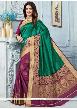 Weaving Work Green And Wine Designer Traditional Saree