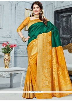 Green And Yellow Weaving Work Traditional Saree