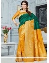 Green And Yellow Weaving Work Traditional Saree