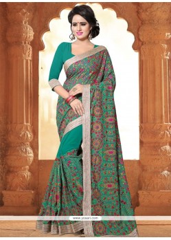 Faux Georgette Sea Green Classic Saree