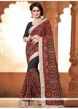 Embroidered Work Black Faux Georgette Saree