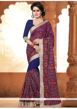 Patch Border Work Navy Blue Designer Saree