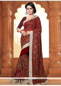 Faux Georgette Maroon Classic Designer Saree