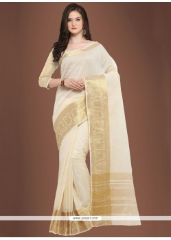 Chanderi Cotton White Woven Work Casual Saree