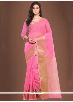 Pink Chanderi Cotton Casual Saree