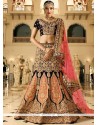 Velvet Peach And Pink A Line Lehenga Choli