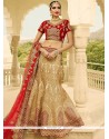 Art Dupion Silk Beige Patch Border Work A Line Lehenga Choli