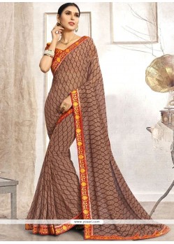 Grey Patch Border Work Faux Georgette Casual Saree