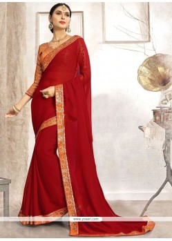 Patch Border Faux Georgette Casual Saree In Maroon