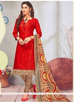 Cotton Red Churidar Suit