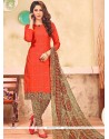 Orange Cotton Churidar Suit