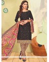 Cotton Black Print Work Churidar Suit