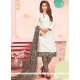 White Print Work Cotton Churidar Suit