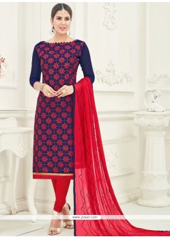 Chanderi Cotton Embroidered Work Churidar Suit