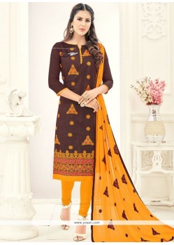 Brown Chanderi Cotton Churidar Suit