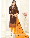 Brown Chanderi Cotton Churidar Suit