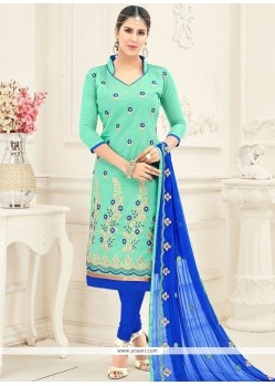 Chanderi Cotton Blue Churidar Suit