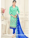 Chanderi Cotton Blue Churidar Suit