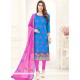 Blue Chanderi Cotton Churidar Suit