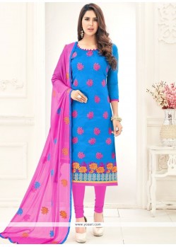 Blue Chanderi Cotton Churidar Suit