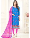 Blue Chanderi Cotton Churidar Suit